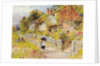 Cottages - a row of cottages with a figure and other children playing by William Stephen Coleman