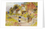 Cottages - a row of cottages with a figure and other children playing by William Stephen Coleman