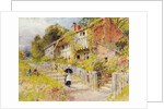 Cottages - a row of cottages with a figure and other children playing by William Stephen Coleman