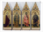 Four saints of Quaratesi Polyptych, Saint Mary Magdalene, Saint Nicholas of Bari, Saint John the Baptist, and Saint George, 1425 by Gentile da Fabriano