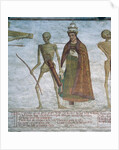 Death asking the Pope to dance, detail from The Dance of Death, 1539 by Simone II Baschenis