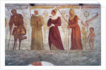 Death with the lame man, the nun, the young woman, the old woman and the child by Simone II Baschenis