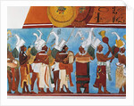 Reconstruction of the Bonampak frescoes showing a procession of musicians by Mayan