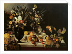 Still life with flowers and fruit, by Master of the Hartford Still Life, c.1600-10 by Michelangelo Merisi da Caravaggio