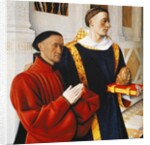 Left hand panel of the Melun Diptych: Etienne Chevalier with his patron saint St Stephen, 1452 by Jean Fouquet