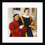 Left hand panel of the Melun Diptych: Etienne Chevalier with his patron saint St Stephen, 1452 by Jean Fouquet