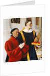Left hand panel of the Melun Diptych: Etienne Chevalier with his patron saint St Stephen, 1452 by Jean Fouquet