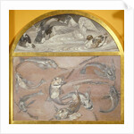 Diptych with fish and ducks in pond by Edoardo Gioja