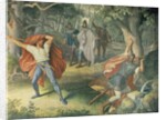 Hagen killing Siegfried at fountain, Hall of Nibelungens, 1831-1867 by Julius Schnorr von Carolsfeld