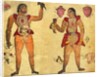 Anatomical illustration of a man and a Woman holding their own internal organs by Persian School