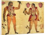 Anatomical illustration of a man and a Woman holding their own internal organs by Persian School