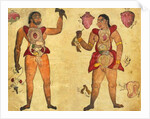 Anatomical illustration of a man and a Woman holding their own internal organs by Persian School
