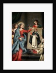A saint presenting a portrait of Saint Dominic to the Virgin Mary by Spanish School