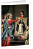 A saint presenting a portrait of Saint Dominic to the Virgin Mary by Spanish School