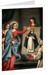 A saint presenting a portrait of Saint Dominic to the Virgin Mary by Spanish School