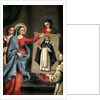 A saint presenting a portrait of Saint Dominic to the Virgin Mary by Spanish School