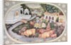 Miniature of Krishna a milkmaid seated in a field with cattle by School Indian