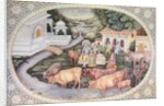Miniature of Krishna a milkmaid seated in a field with cattle by School Indian