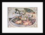 Miniature of Krishna a milkmaid seated in a field with cattle by School Indian