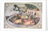 Miniature of Krishna a milkmaid seated in a field with cattle by School Indian