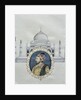Portrait of Shah Jahan and the Taj Mahal which he built to house the tomb of his wife by School Indian