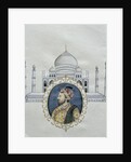 Portrait of Shah Jahan and the Taj Mahal which he built to house the tomb of his wife by School Indian