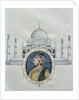 Portrait of Shah Jahan and the Taj Mahal which he built to house the tomb of his wife by School Indian