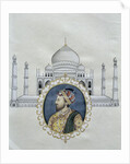 Portrait of Shah Jahan and the Taj Mahal which he built to house the tomb of his wife by School Indian