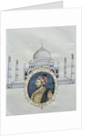 Portrait of Shah Jahan and the Taj Mahal which he built to house the tomb of his wife by School Indian