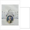 Portrait of Shah Jahan and the Taj Mahal which he built to house the tomb of his wife by School Indian