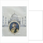 Portrait of Shah Jahan and the Taj Mahal which he built to house the tomb of his wife by School Indian