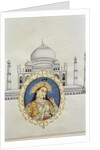 Portrait of Arjumand Banu Begum Mumtaz-i Mahal and the Taj Mahal, built to house her tomb by her husband Shah Jahan by School Indian