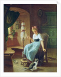 Girl at a Spinning Wheel by H Harcourt