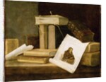 Still Life of Books and a Rembrandt Engraving by Sebastian Stoskopff