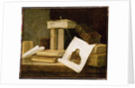 Still Life of Books and a Rembrandt Engraving by Sebastian Stoskopff