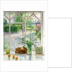 Irises and sleeping cat, 1990 by Timothy Easton