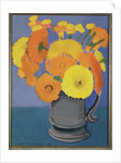 Orange Flowers in a tankard by Lillian Delevoryas