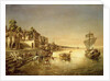 View of Benares with People Bathing and Praying in the Ganges by August Theodor Schoefft