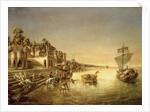 View of Benares with People Bathing and Praying in the Ganges by August Theodor Schoefft