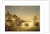 View of Benares with People Bathing and Praying in the Ganges by August Theodor Schoefft