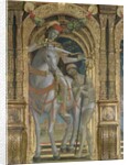 St. Martin sharing his cloak with the beggar, detail from a polyptych, 1485 by Bernadino & Zenale B. (1436-1526) Butinone