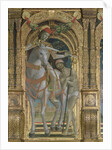 St. Martin sharing his cloak with the beggar, detail from a polyptych, 1485 by Bernadino & Zenale B. (1436-1526) Butinone