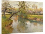 French River Landscape with a Flowering Tree by Fritz Thaulow