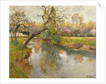 French River Landscape with a Flowering Tree by Fritz Thaulow