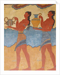 Figures of the procession fresco from the palace at Knossos by Minoan Minoan