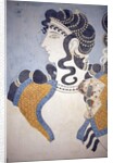 Minoan art. Details of the Ladies in blue fresco by Minoan Minoan