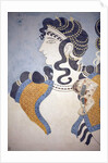 Minoan art. Details of the Ladies in blue fresco by Minoan Minoan