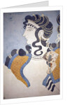 Minoan art. Details of the Ladies in blue fresco by Minoan Minoan