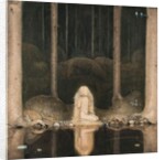 Princess Tuvstarr looking at the water of the lake with nostalgia, 1913 by John Bauer