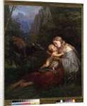 Genevieve de Brabant and her child abandoned in the wild forest by W. Herbig